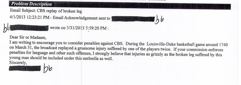 Illustration for article titled Only One CBS Viewer Complained To The FCC About Kevin Ware's Injury